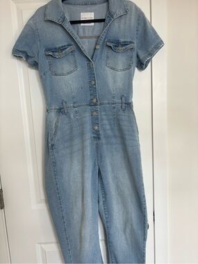 Celebrity Pink Light Wash Denim Short Sleeve Jumpsuit